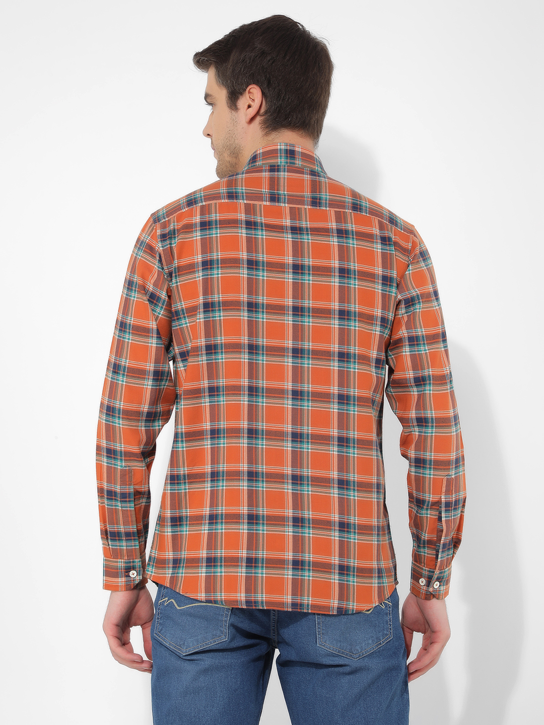 Numero Uno Men Checkered Orange Shirt